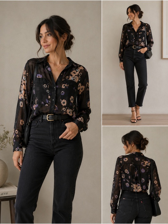 cloth & stone Tops - NWT cloth & stone Black Floral Button-Front Blouse XL